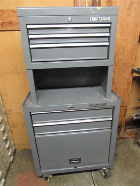2 TIER CRAFTSMAN TOOL BOX WITH CONTENTS - NO KEYS