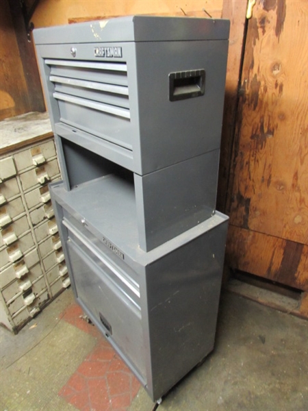 2 TIER CRAFTSMAN TOOL BOX WITH CONTENTS - NO KEYS