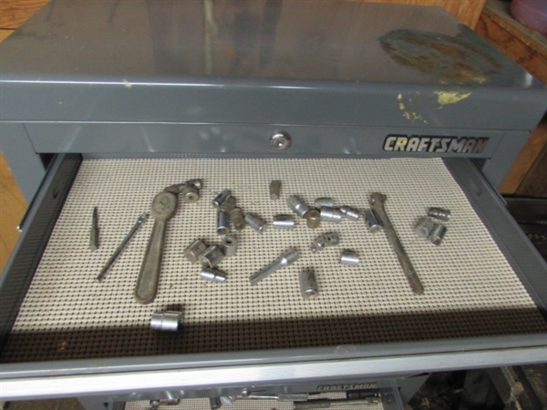 2 TIER CRAFTSMAN TOOL BOX WITH CONTENTS - NO KEYS