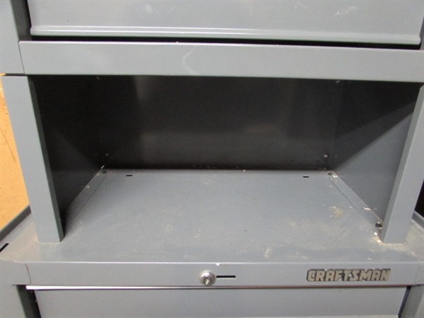2 TIER CRAFTSMAN TOOL BOX WITH CONTENTS - NO KEYS