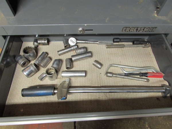 2 TIER CRAFTSMAN TOOL BOX WITH CONTENTS - NO KEYS