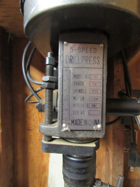 5-SPEED BENCHTOP DRILL PRESS - WORKS - NEEDS A NEW ON/OFF SWITCH