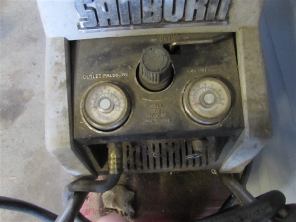 SANBORN MAGNA FORCE 2HP AIR COMPRESSOR (WORKS), IMPACT WRENCH & MORE
