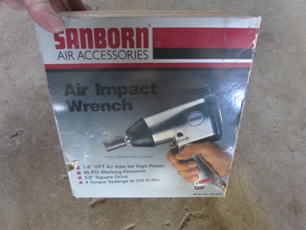 SANBORN MAGNA FORCE 2HP AIR COMPRESSOR (WORKS), IMPACT WRENCH & MORE