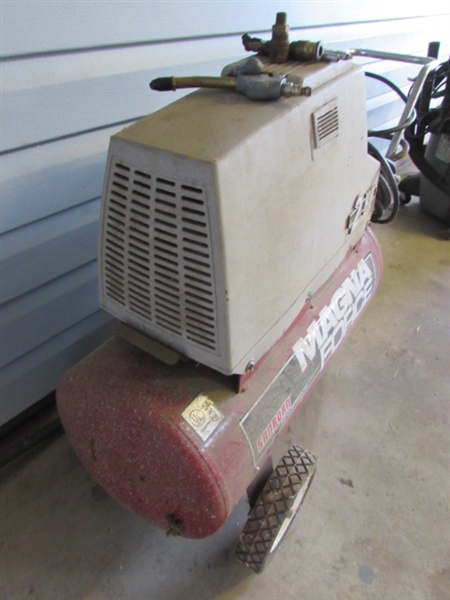 SANBORN MAGNA FORCE 2HP AIR COMPRESSOR (WORKS), IMPACT WRENCH & MORE