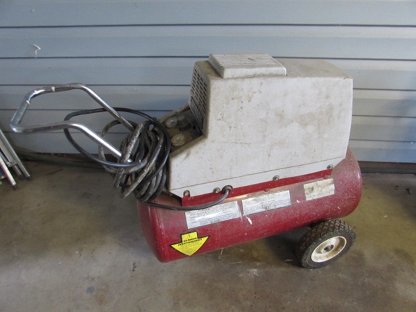 SANBORN MAGNA FORCE 2HP AIR COMPRESSOR (WORKS), IMPACT WRENCH & MORE