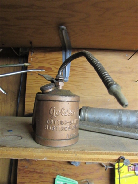 OIL CANS, GREASE GUN & COOL MYSTERY MARVEL OIL CAN