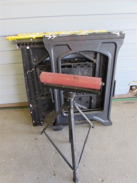 3 FOLDING SAWHORSES & ROLLER STAND