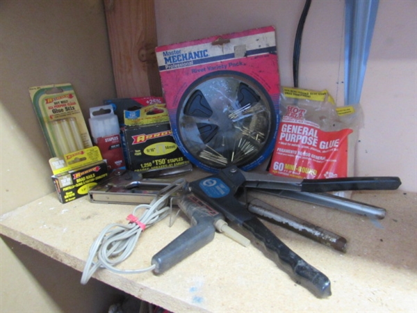 GLUE GUN, STAPLER, RIVET GUNS + GLUE STICKS, STAPLES & RIVETS