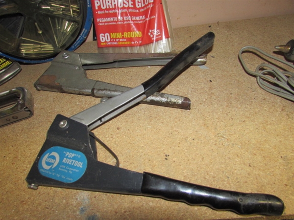 GLUE GUN, STAPLER, RIVET GUNS + GLUE STICKS, STAPLES & RIVETS