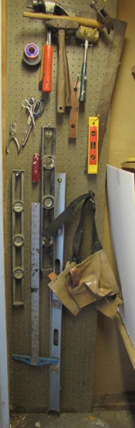 CONSTRUCTION TOOLS, TOOLBELT, LEVELS, ETC