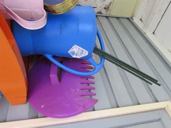 DISPLAY SHELF WITH YARD & GARDENING TOOLS & SUPPLIES