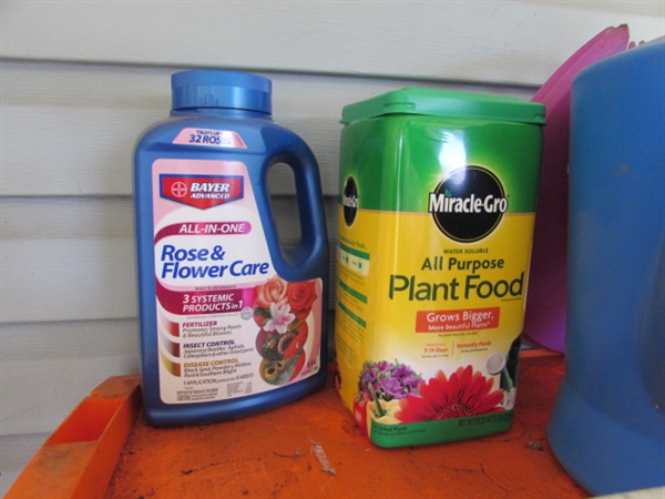 DISPLAY SHELF WITH YARD & GARDENING TOOLS & SUPPLIES