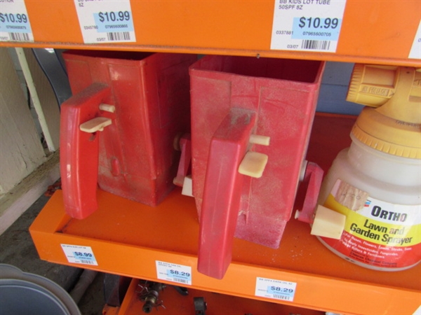 DISPLAY SHELF WITH YARD & GARDENING TOOLS & SUPPLIES