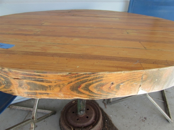 HAND CRAFTED TABLE & 2 VINTAGE CHROME FRAMED CHAIRS