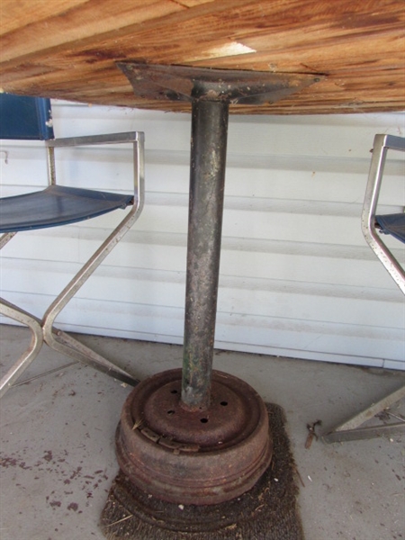 HAND CRAFTED TABLE & 2 VINTAGE CHROME FRAMED CHAIRS