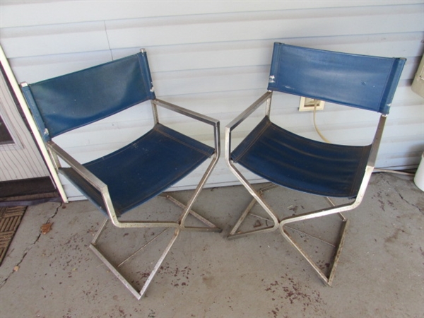 HAND CRAFTED TABLE & 2 VINTAGE CHROME FRAMED CHAIRS