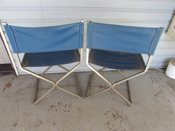 HAND CRAFTED TABLE & 2 VINTAGE CHROME FRAMED CHAIRS