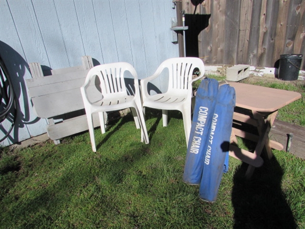 OUTDOOR CHAIRS & FOLDING WOODEN TABLES