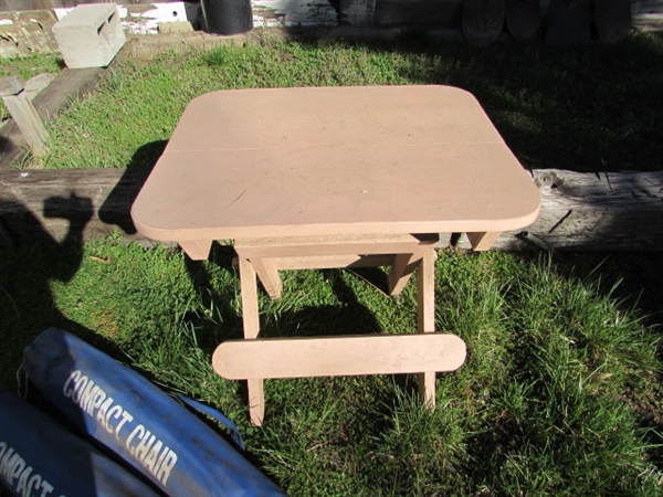 OUTDOOR CHAIRS & FOLDING WOODEN TABLES