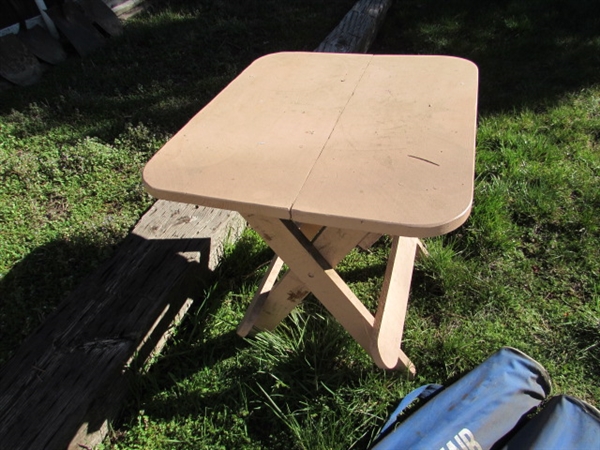 OUTDOOR CHAIRS & FOLDING WOODEN TABLES