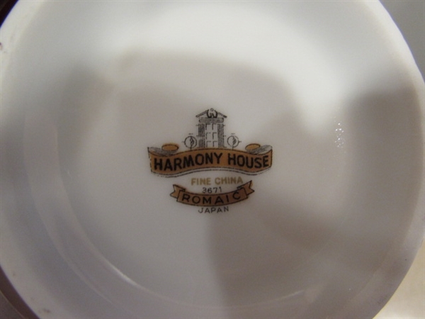 HARMONY HOUSE ROMAIC FINE CHINA - TEA CUPS, SAUCERS, SUGAR, CREAMER, ETC - 43 PIECES