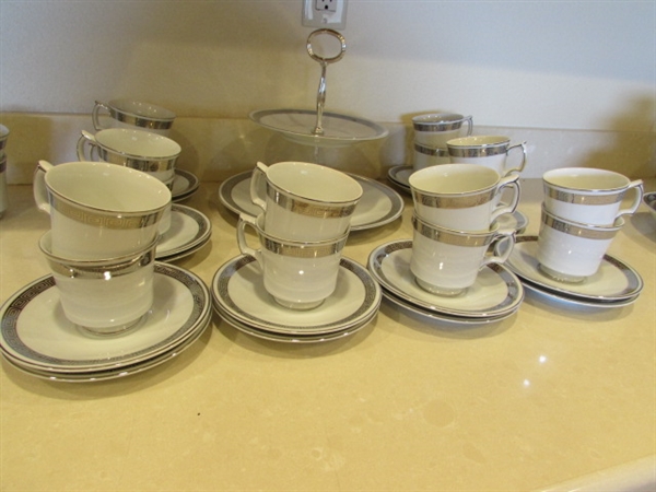 HARMONY HOUSE ROMAIC FINE CHINA - TEA CUPS, SAUCERS, SUGAR, CREAMER, ETC - 43 PIECES