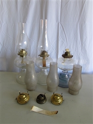 VINTAGE HURRICANE LANTERNS W/EXTRA CHIMNEYS & MANTLES