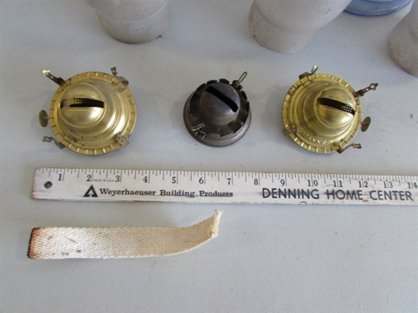 VINTAGE HURRICANE LANTERNS W/EXTRA CHIMNEYS & MANTLES