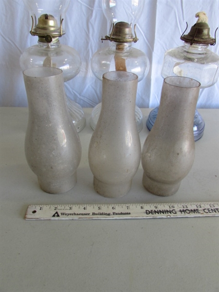 VINTAGE HURRICANE LANTERNS W/EXTRA CHIMNEYS & MANTLES