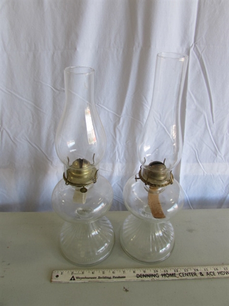 VINTAGE HURRICANE LANTERNS W/EXTRA CHIMNEYS & MANTLES
