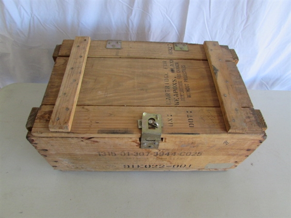 WOODEN MILITARY AMMUNITION BOX - EMPTY