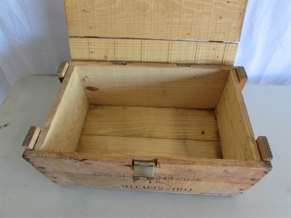 WOODEN MILITARY AMMUNITION BOX - EMPTY