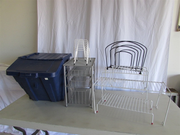 RECYCLING BIN, SHELF RISERS, METAL MESH DRAWER UNIT & MORE