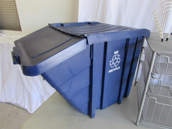 RECYCLING BIN, SHELF RISERS, METAL MESH DRAWER UNIT & MORE