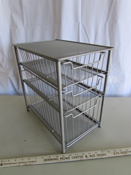 RECYCLING BIN, SHELF RISERS, METAL MESH DRAWER UNIT & MORE