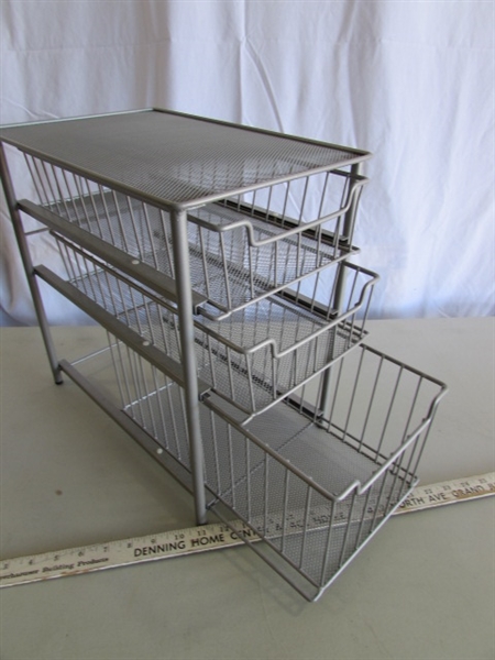 RECYCLING BIN, SHELF RISERS, METAL MESH DRAWER UNIT & MORE