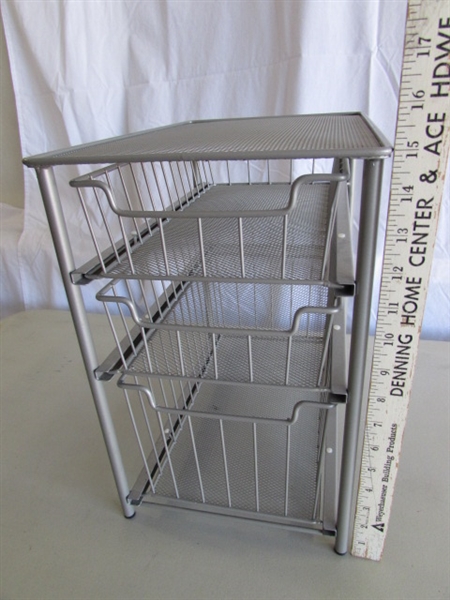 RECYCLING BIN, SHELF RISERS, METAL MESH DRAWER UNIT & MORE
