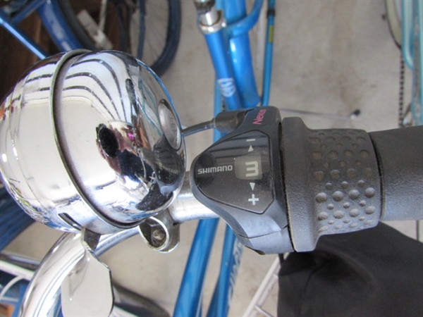 DARK BLUE LADIES 3-SPEED ELECTRA CRUISER 26 BICYCLE W/HELMET, VEST & LOCK
