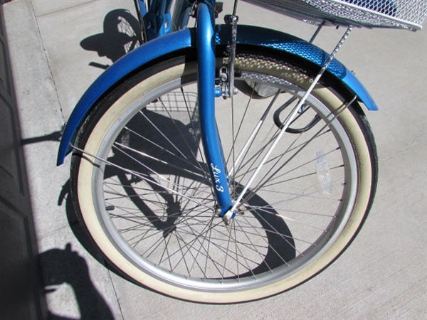 DARK BLUE LADIES 3-SPEED ELECTRA CRUISER 26 BICYCLE W/HELMET, VEST & LOCK