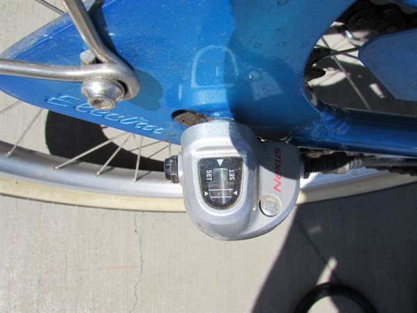 DARK BLUE LADIES 3-SPEED ELECTRA CRUISER 26 BICYCLE W/HELMET, VEST & LOCK