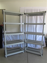 2 PLASTIC 5- SHELF STORAGE UNITS