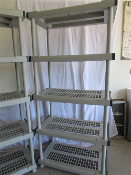 2 PLASTIC 5- SHELF STORAGE UNITS