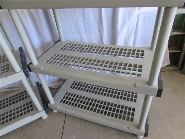 2 PLASTIC 5- SHELF STORAGE UNITS