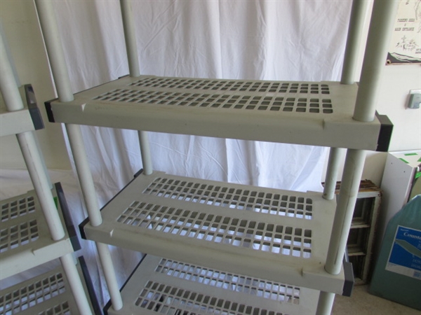2 PLASTIC 5- SHELF STORAGE UNITS