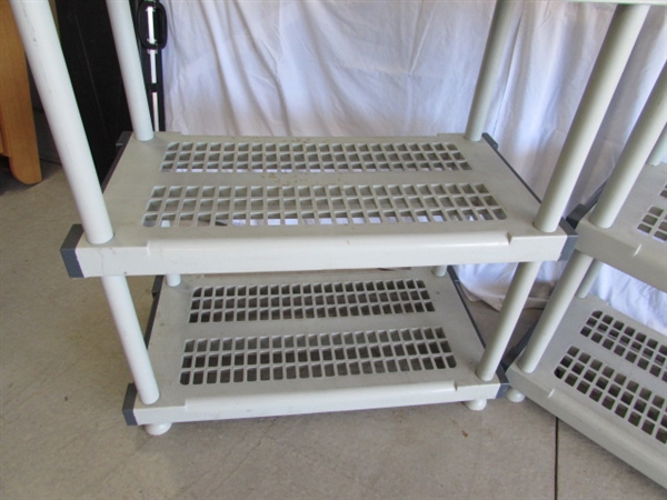 2 PLASTIC 5- SHELF STORAGE UNITS