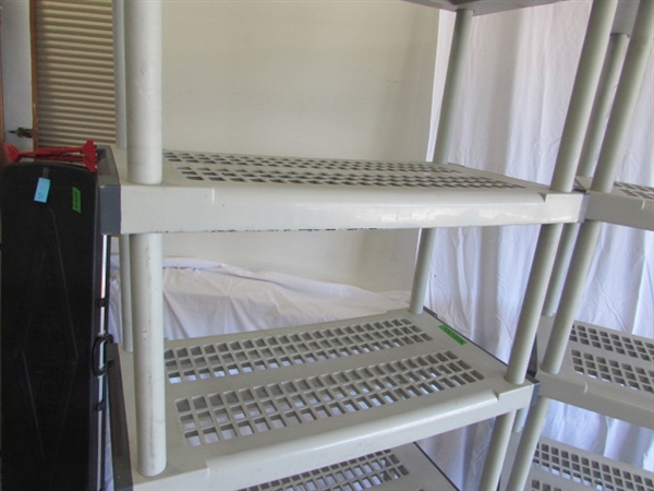2 PLASTIC 5- SHELF STORAGE UNITS