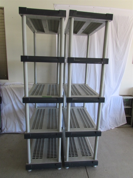 2 PLASTIC 5- SHELF STORAGE UNITS