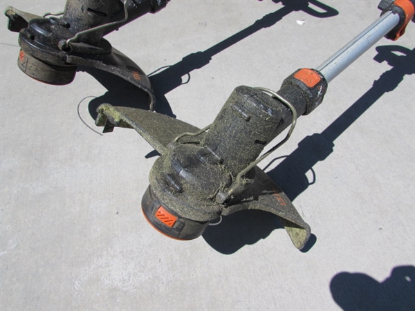 BLACK & DECKER 40 VOLT WEED TRIMMERS & A BLOWER W/BATTERIES & CHARGERS