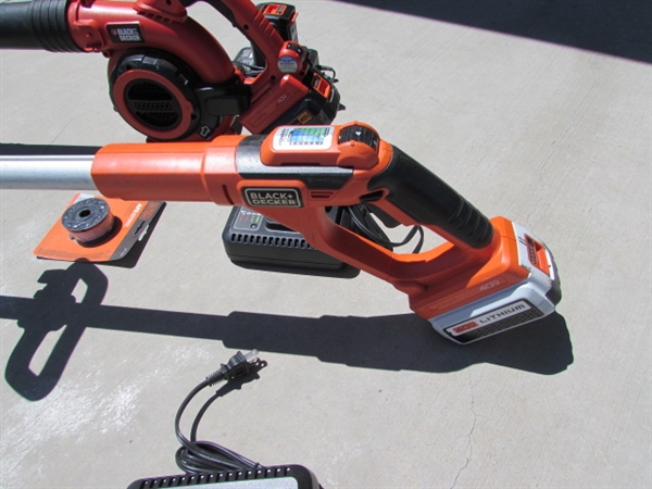 BLACK & DECKER 40 VOLT WEED TRIMMERS & A BLOWER W/BATTERIES & CHARGERS